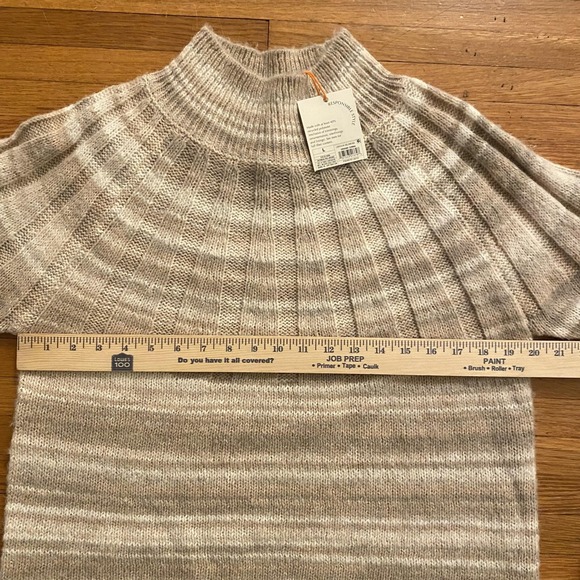 Knox Rose Sweater Womens Large Oatmeal Mock Neck Ribbed Yoke Wool Blend Pullover - Picture 5 of 9